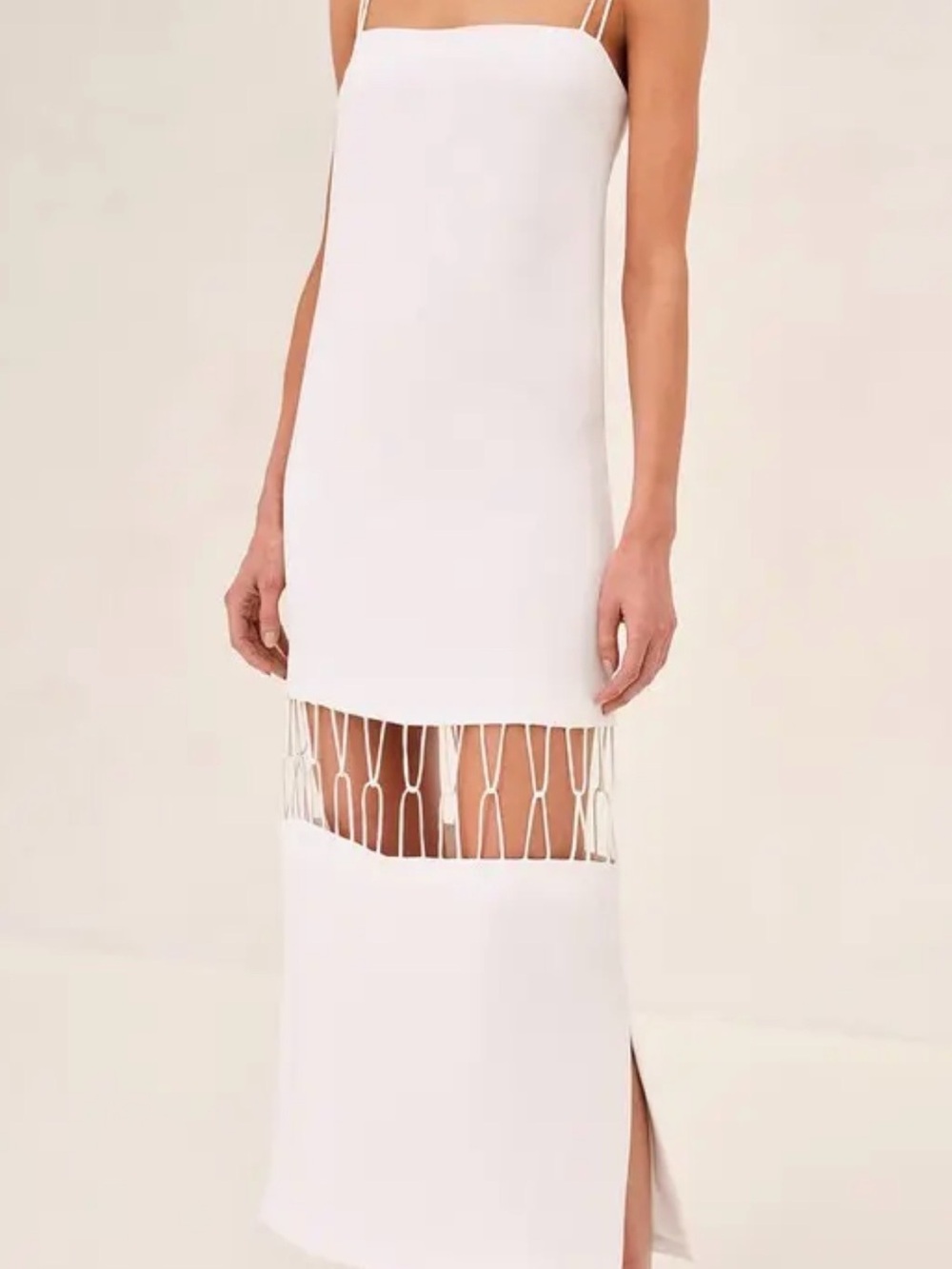 Last One - Alexis Miah White Maxi Dress with Macramé Midriff